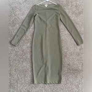 H&M Green Bodycon Dress with Long Sleeves Size 6